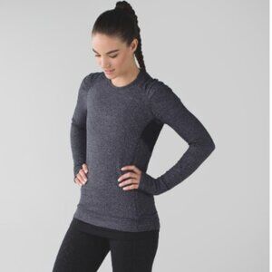 EUC Lululemon Think Fast Long Sleeve Heathered Herringbone Black Size 2